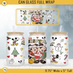 Mickey And Minnie Merry Christmas 16oz Libbey Can Glass Wrap PNG, Disney Christmas Cup Wrap PNG Digital File Download