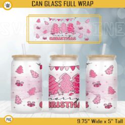 Pink Christmas Tree Cakes 16oz Libbey Can Glass Wrap PNG
