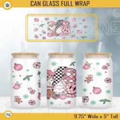 Pink Santa Claus Disco Ball 16oz Libbey Can Glass Wrap PNG, Christmas Tree Cakes Cup Wrap PNG Digital File Download