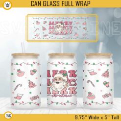 Pink Santa Claus Merry Merry Christmas 16oz Libbey Can Glass Wrap PNG