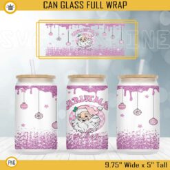 Santa Claus Christmas Vibes 16oz Libbey Can Glass Wrap PNG, Christmas Glitter Cup Wrap PNG Digital File Download