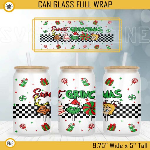 Sweet Grinchmas 16oz Libbey Can Glass Wrap PNG, Grinch Max Christmas Cup Wrap PNG Digital File Download