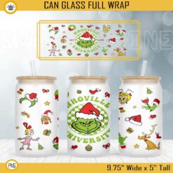 Whoville Est 1957 University Grinch 16oz Libbey Can Glass Wrap PNG, Grinch Merry Christmas Cup Wrap PNG Digital File Download