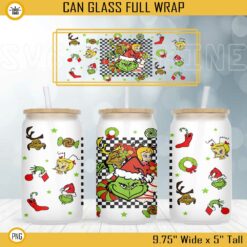 Grinch And Cindy Lou 16oz Libbey Can Glass Wrap PNG, Grinch Max Christmas Cup Wrap PNG Digital File Download