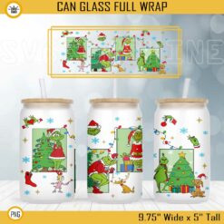 Grinch And Friends Merry Christmas 16oz Libbey Can Glass Wrap PNG