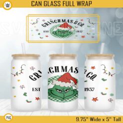 Whoville Est 1957 University Grinch 16oz Libbey Can Glass Wrap PNG, Grinch Merry Christmas Cup Wrap PNG Digital File Download