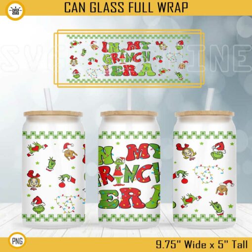 In My Grinch Era 16oz Libbey Can Glass Wrap PNG, Grinch Christmas Cup Wrap PNG Digital File Download