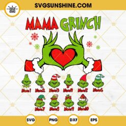 Mama Grinch Bundle SVG, Grinch Face Custom Name Kid SVG PNG Cut Files Cricut Silhouette
