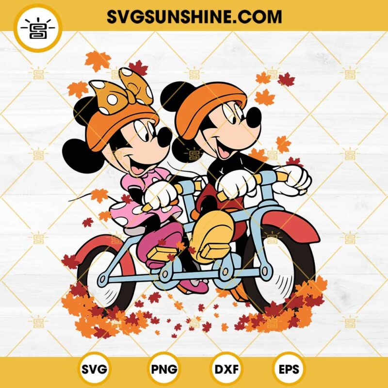 Mickey And Minnie Autumn Leaves Svg Png Dxf Eps Cut Files, Disney Fall Svg