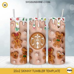 3D Puffy Mickey Minnie Gingerbread Tumbler PNG, 3D Starbucks Christmas 20oz Tumbler Wrap PNG