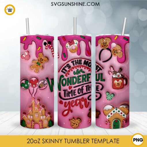 3D Puff Disney Gingerbread Christmas Tumbler Wrap PNG File