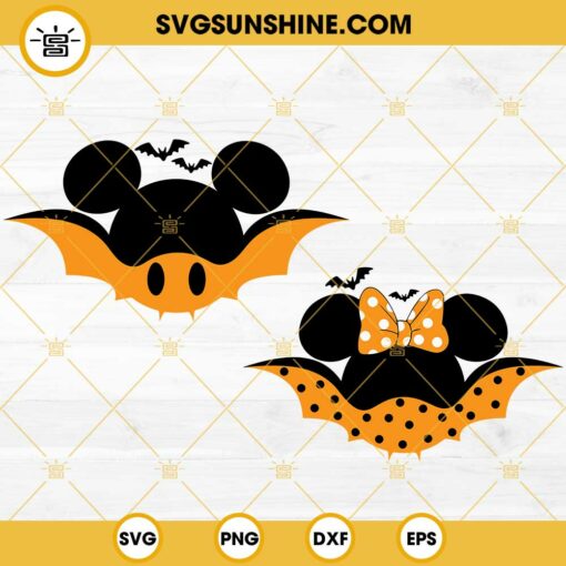 Mickey And Minnie Bat Ears Halloween SVG PNG DXF EPS Cut Files