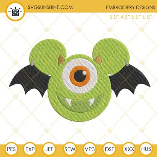 Mike Wazowski Mickey Mouse Embroidery Design Files