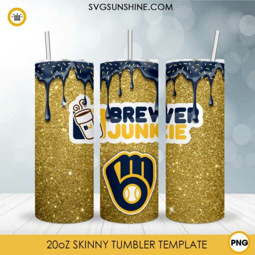 Milwaukee Brewers Dunkie Junkie Glitter 20oz Tumbler Wrap PNG File