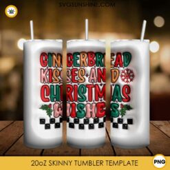 Gingerbread Kisses And Christmas Wishes 3D 20oz Tumbler Wrap PNG File