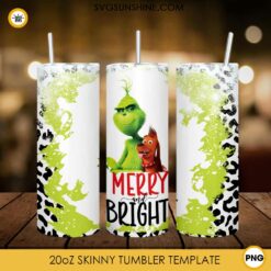 Grinch And Max Merry And Bright 20oz Tumbler Wrap PNG File