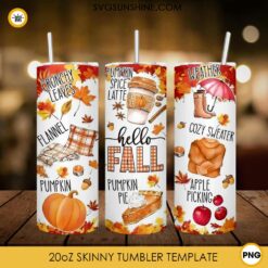 Hello Fall Pumpkin 20oz Tumbler Wrap PNG Digital Download
