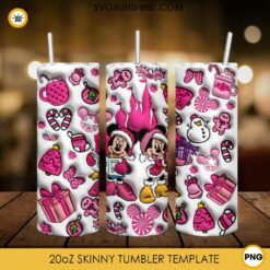 Mickey And Minnie Pink Christmas 3D 20oz Tumbler Wrap PNG File