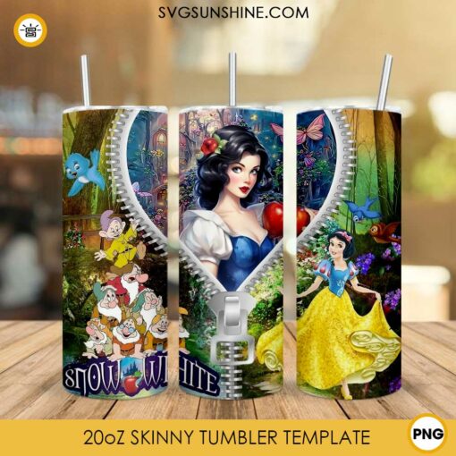 Snow White Disney Princess Zipper 20oz Tumbler Wrap PNG Digital Download