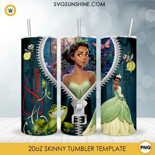 Tiana Disney Princess Zipper 20oz Tumbler Wrap PNG Digital Download