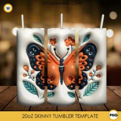 Butterfly Flower 3D 20oz Tumbler Wrap PNG Digital Download