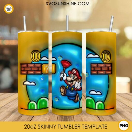 Super Mario Bros 3D 20oz Tumbler Wrap PNG Digital Download