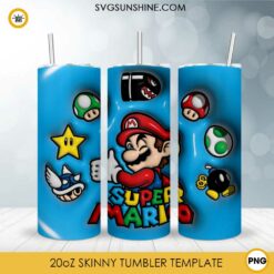 Luigi Super Mario Starbucks Coffee 20oz Skinny Tumbler Wrap PNG, Super Mario 2023 Tumbler Template PNG