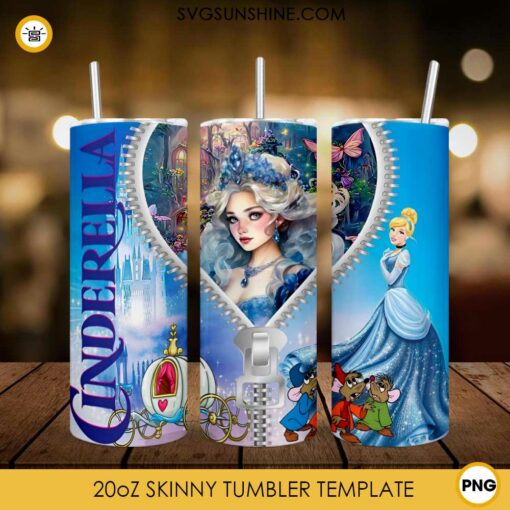 Cinderella Disney Princess Zipper 20oz Tumbler Wrap PNG Digital Download