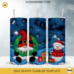 Gnome And Snow Man 3D 20oz Tumbler Wrap PNG File
