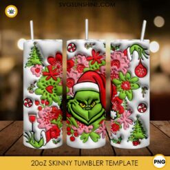 3D Grinch Christmas Flowers 20oz Tumbler Wrap PNG File