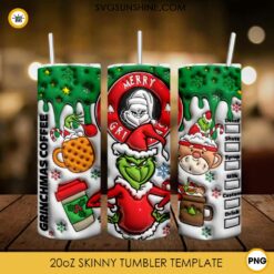 3D Puff Grinch Starbucks Coffee Christmas 20oz Tumbler Wrap PNG File