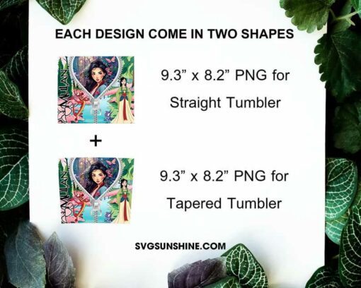 Mulan Disney Princess Zipper 20oz Tumbler Wrap PNG Digital Download