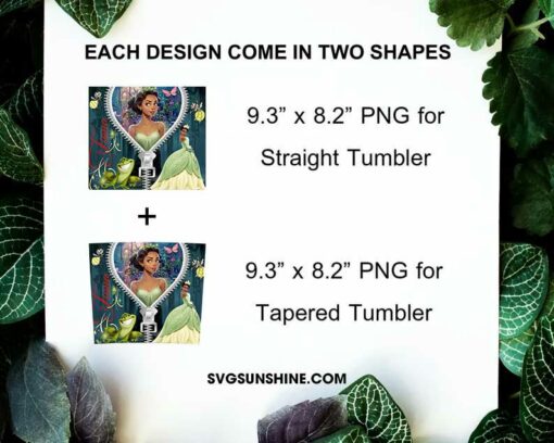 Tiana Disney Princess Zipper 20oz Tumbler Wrap PNG Digital Download