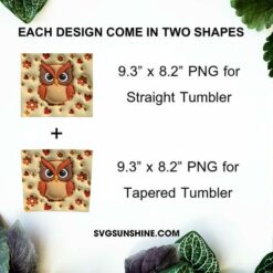 Cute Owl 3D 20oz Tumbler Wrap PNG Digital Download
