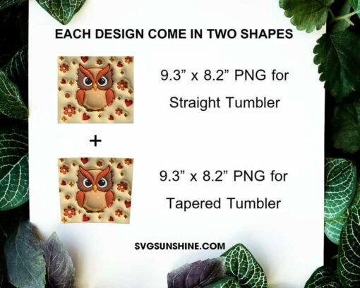 Cute Owl 3D 20oz Tumbler Wrap PNG Digital Download