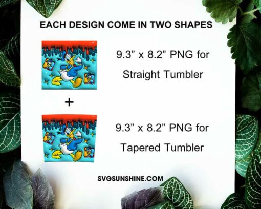 Donald Duck 3D 20oz Tumbler Wrap PNG Digital Download