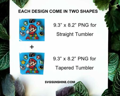 Super Mario Nintendo 3D 20oz Tumbler Wrap PNG Digital Download