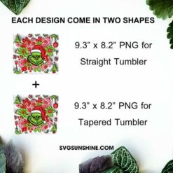 3D Grinch Christmas Flowers 20oz Tumbler Wrap PNG File