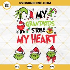 My Grand Kids Stole My Heart Grinch SVG, Grinch Custom Name SVG, Grinch Face SVG Bundle