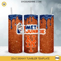 New York Mets Dunkie Junkie Glitter 20oz Tumbler Wrap PNG File