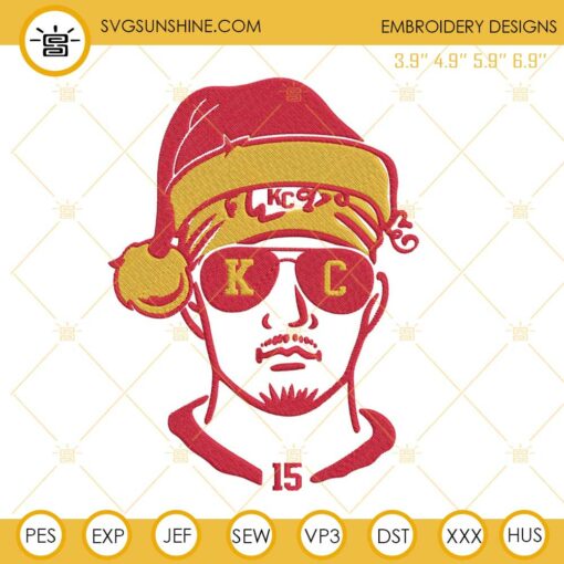 Patrick Mahomes With Christmas Hat Embroidery Design Files