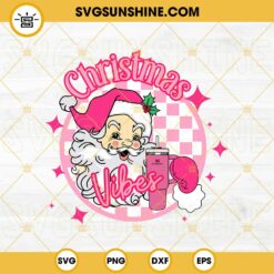 Pink Santa Claus With Stanley Tumbler SVG, Santa Claus Christmas Vibes SVG