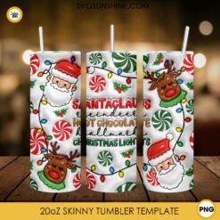 3D Puff Santa Claus 20oz Tumbler Wrap, Santa Claus Hot Chocolate Christmas Lights Tumbler Wrap PNG
