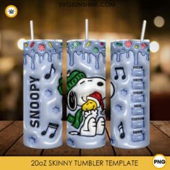 3D Puff Snoopy Merry Christmas 20oz Tumbler Wrap PNG File