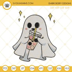 Spooky Ghost Drink Tea Embroidery Design Files