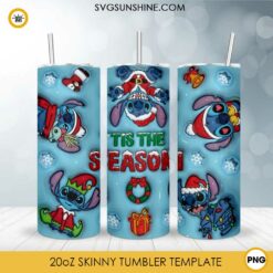 Stitch Elf Merry Christmas Tis The Season 3D 20oz Tumbler Wrap PNG File