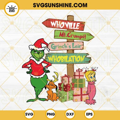 Grinch Whoville Sign Svg, Retro Christmas Svg, The Grinch Svg, Cindy Lou Who And Max Dog Svg