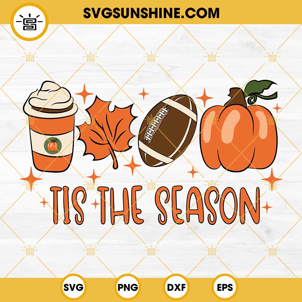 Tis The Season Pumpkin Leaf Latte Fall Thanksgiving Football T-Shirt