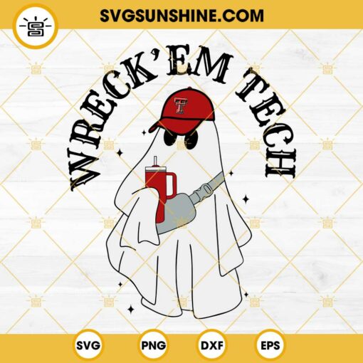 Wreck'Em Tech Boojee Ghost SVG, Texas Tech Red Raiders Ghost Drinking Stanley Tumbler SVG PNG DXF EPS Files