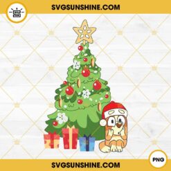 Bluey And Bingo With Santa Hat SVG, Bluey Christmas Lights SVG